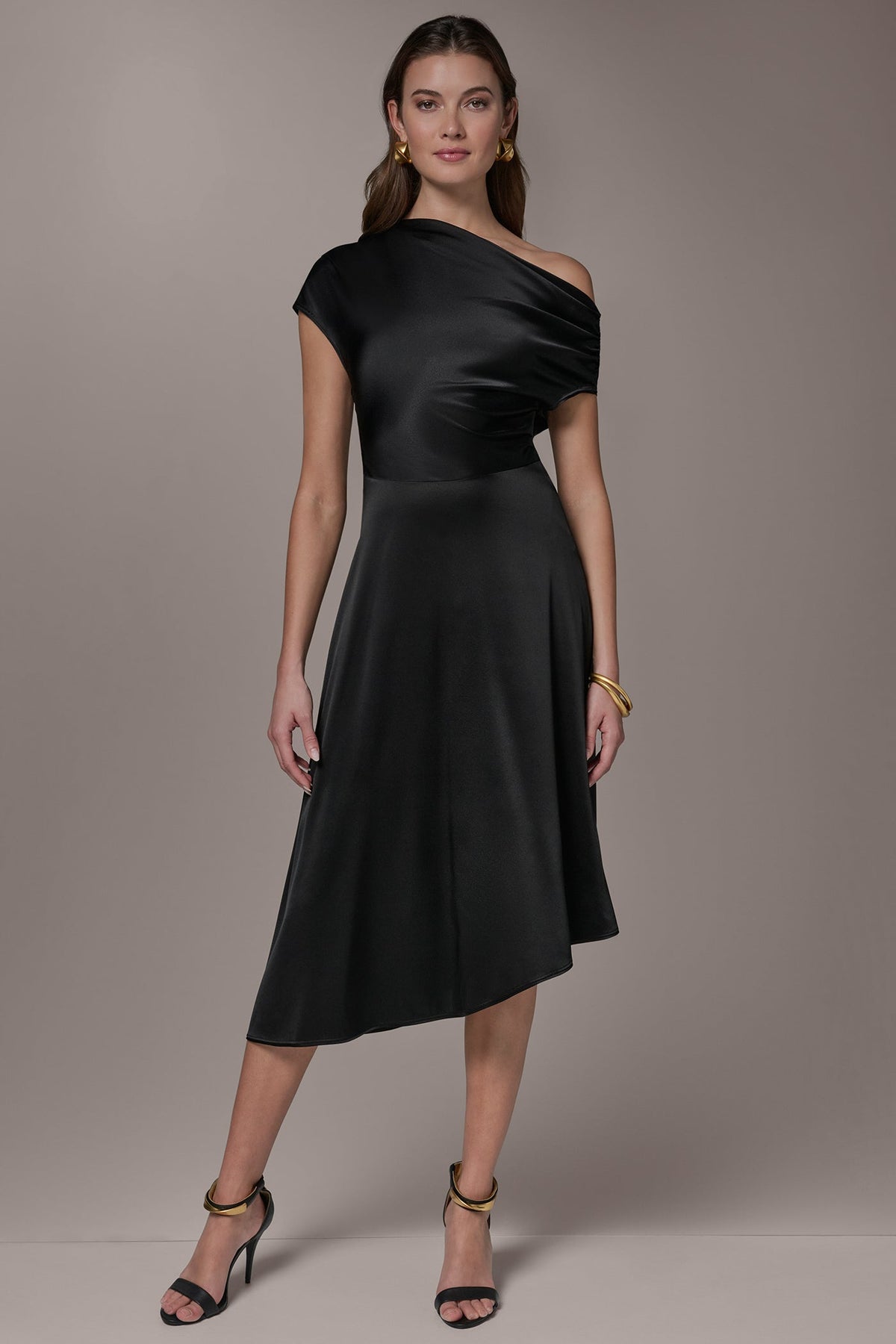Donna Karan SILK-CHARMEUSE MIDI A-LINE DRESS