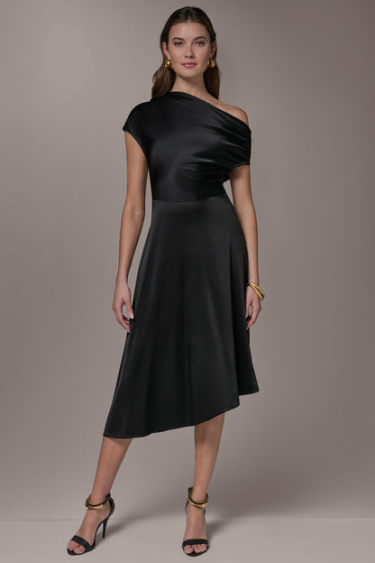 Donna Karan SILK-CHARMEUSE MIDI A-LINE DRESS