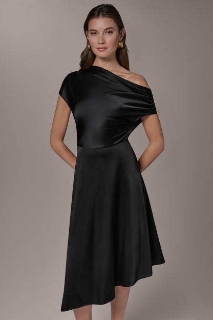 Donna Karan SILK-CHARMEUSE MIDI A-LINE DRESS