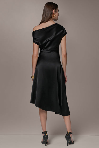 Donna Karan SILK-CHARMEUSE MIDI A-LINE DRESS