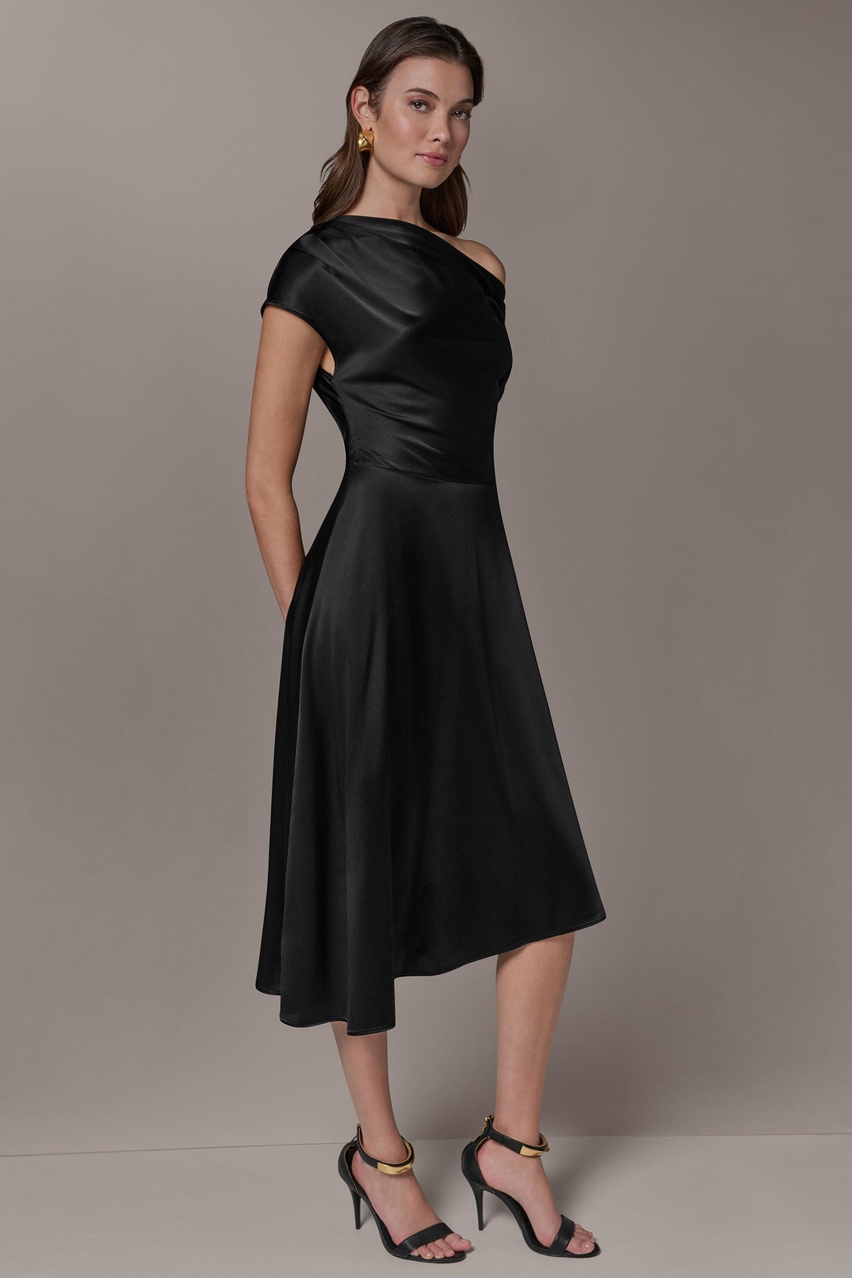 Donna Karan SILK-CHARMEUSE MIDI A-LINE DRESS