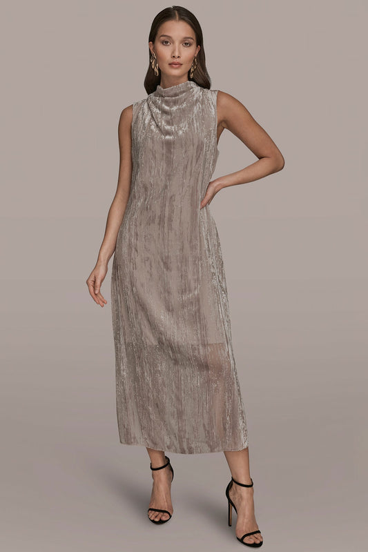 Donna Karan SLEEVELESS COWL-NECK BURNOUT MIDI DRESS