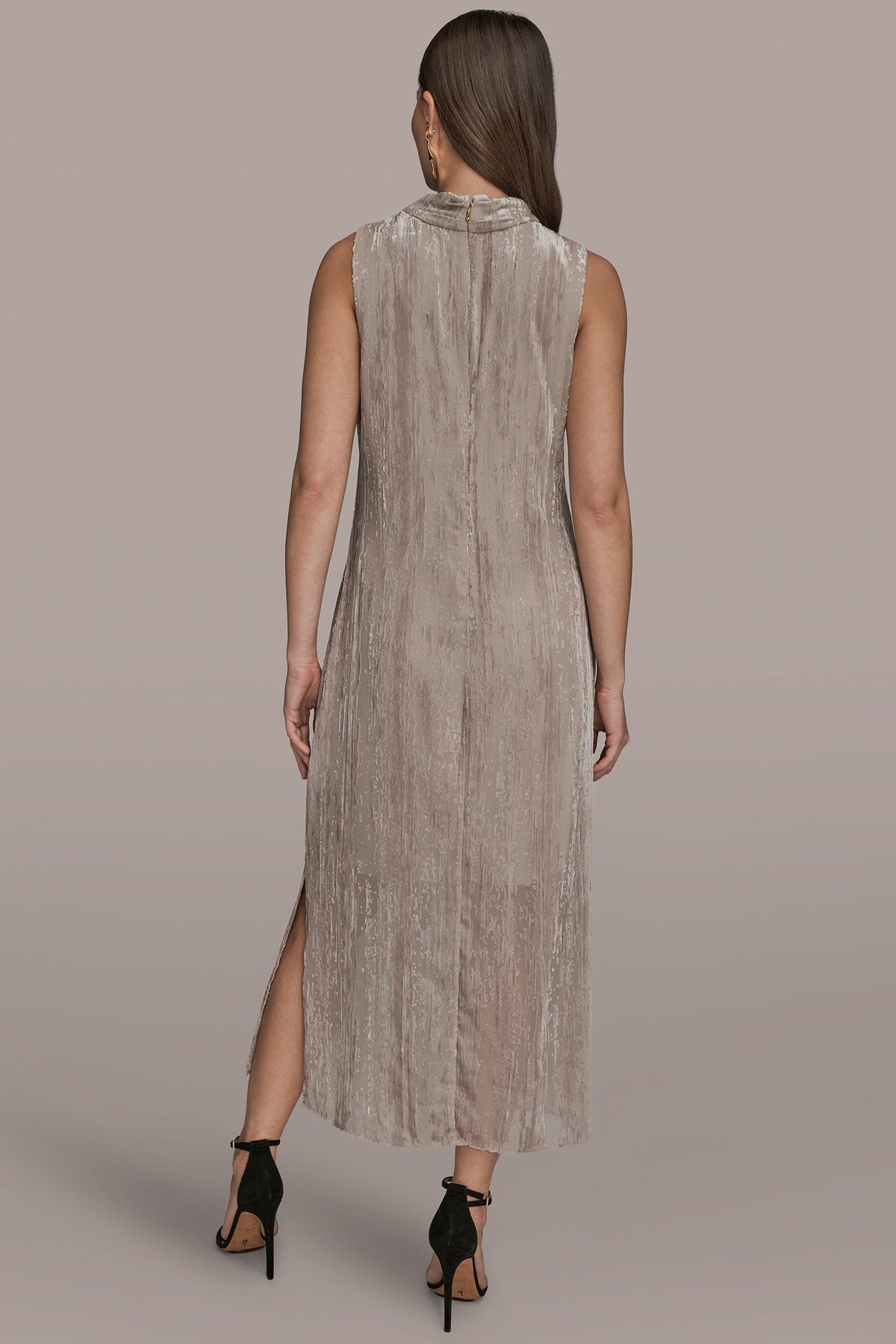 Donna Karan SLEEVELESS COWL-NECK BURNOUT MIDI DRESS