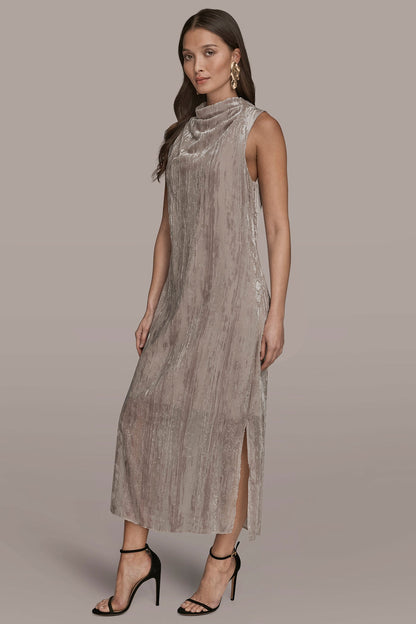Donna Karan SLEEVELESS COWL-NECK BURNOUT MIDI DRESS