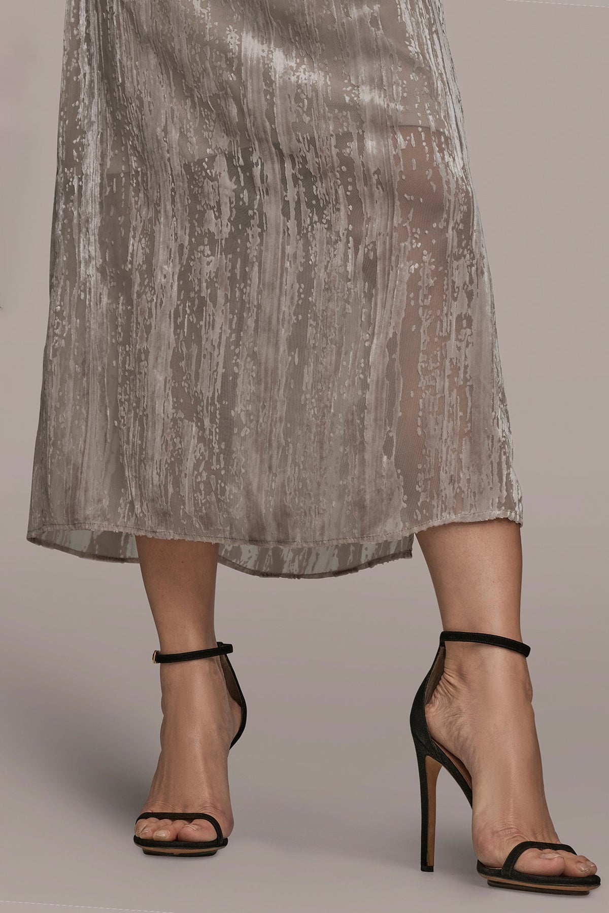 Donna Karan SLEEVELESS COWL-NECK BURNOUT MIDI DRESS