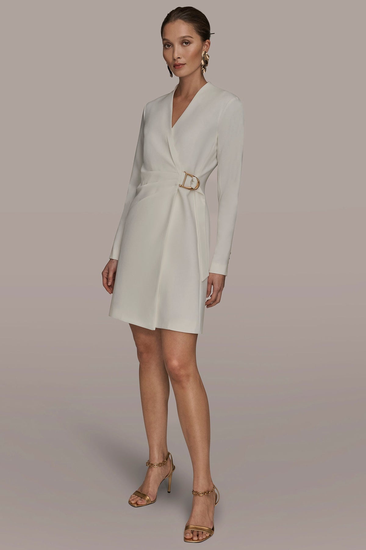 Donna Karan LONG SLEEVE MINI WRAP JACKET DRESS