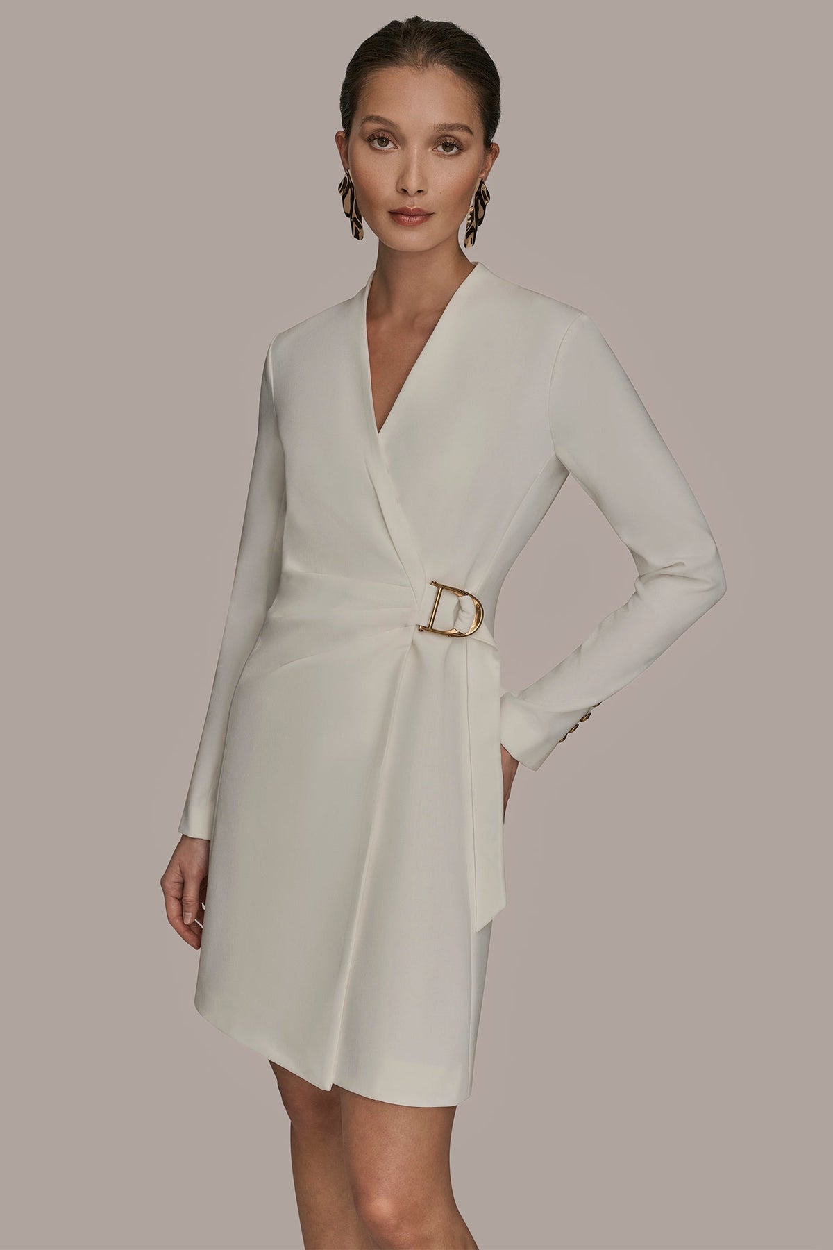 Donna Karan LONG SLEEVE MINI WRAP JACKET DRESS