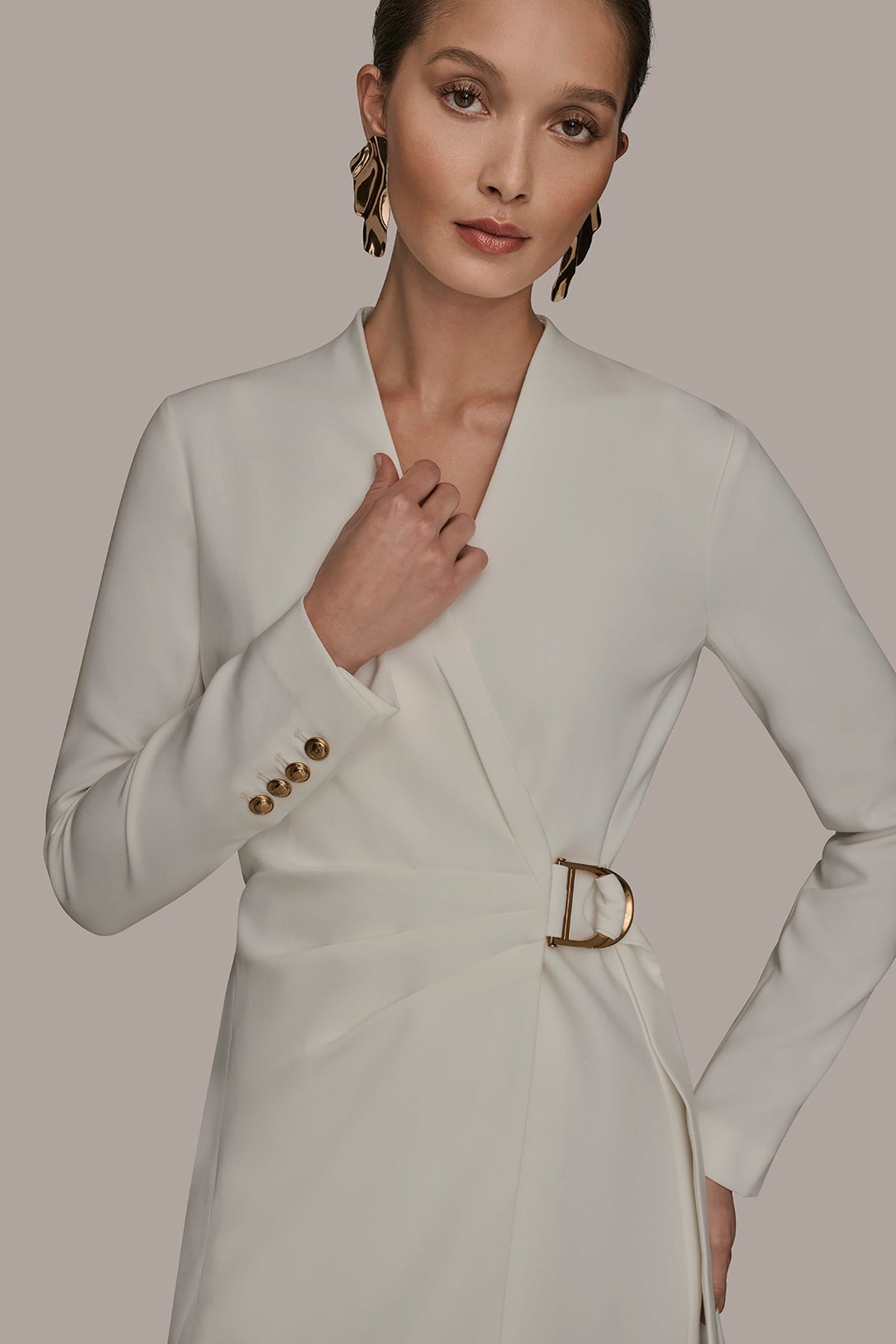 Donna Karan LONG SLEEVE MINI WRAP JACKET DRESS
