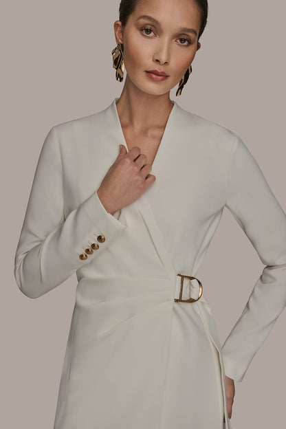 Donna Karan LONG SLEEVE MINI WRAP JACKET DRESS