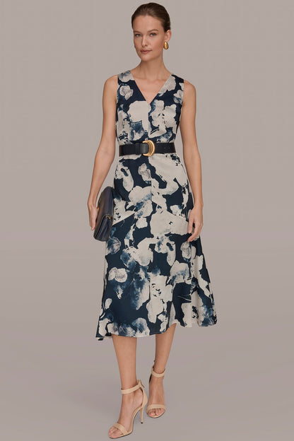Donna Karan V-NECK FLORAL DRESS