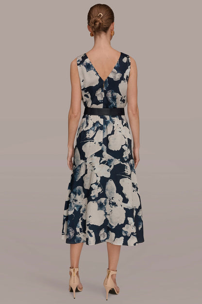 Donna Karan V-NECK FLORAL DRESS