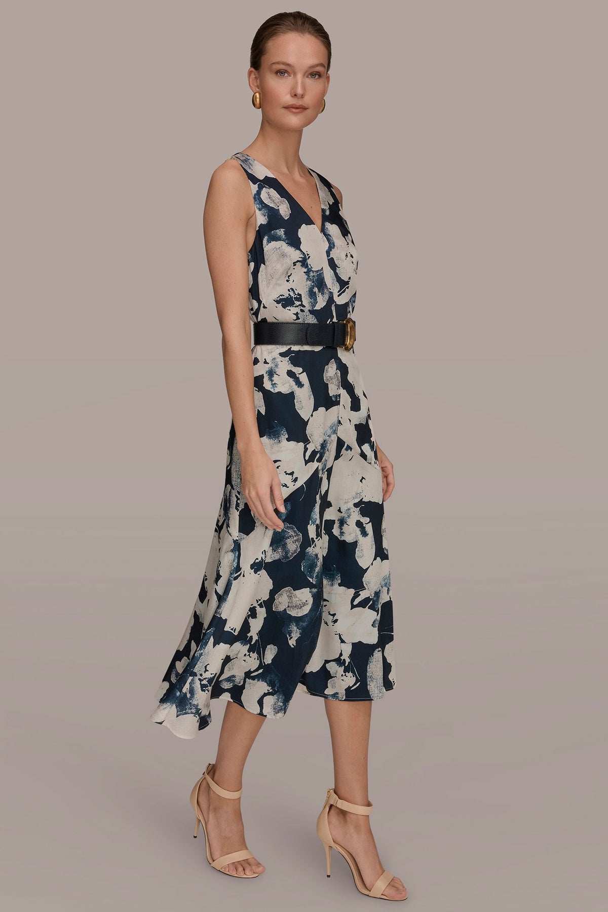 Donna Karan V-NECK FLORAL DRESS