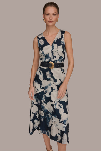 Donna Karan V-NECK FLORAL DRESS