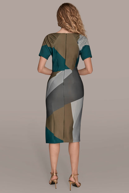 Donna Karan SHORT SLEEVE COLOR-BLOCK MIDI SHEATH DRESS