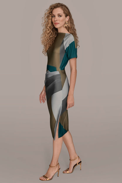 Donna Karan SHORT SLEEVE COLOR-BLOCK MIDI SHEATH DRESS