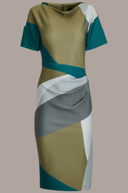 Donna Karan SHORT SLEEVE COLOR-BLOCK MIDI SHEATH DRESS