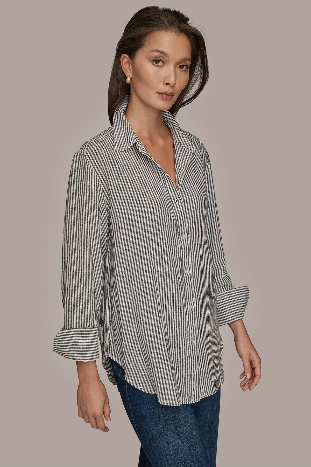 Donna Karan LINEN-BLEND STRIPED SHIRT