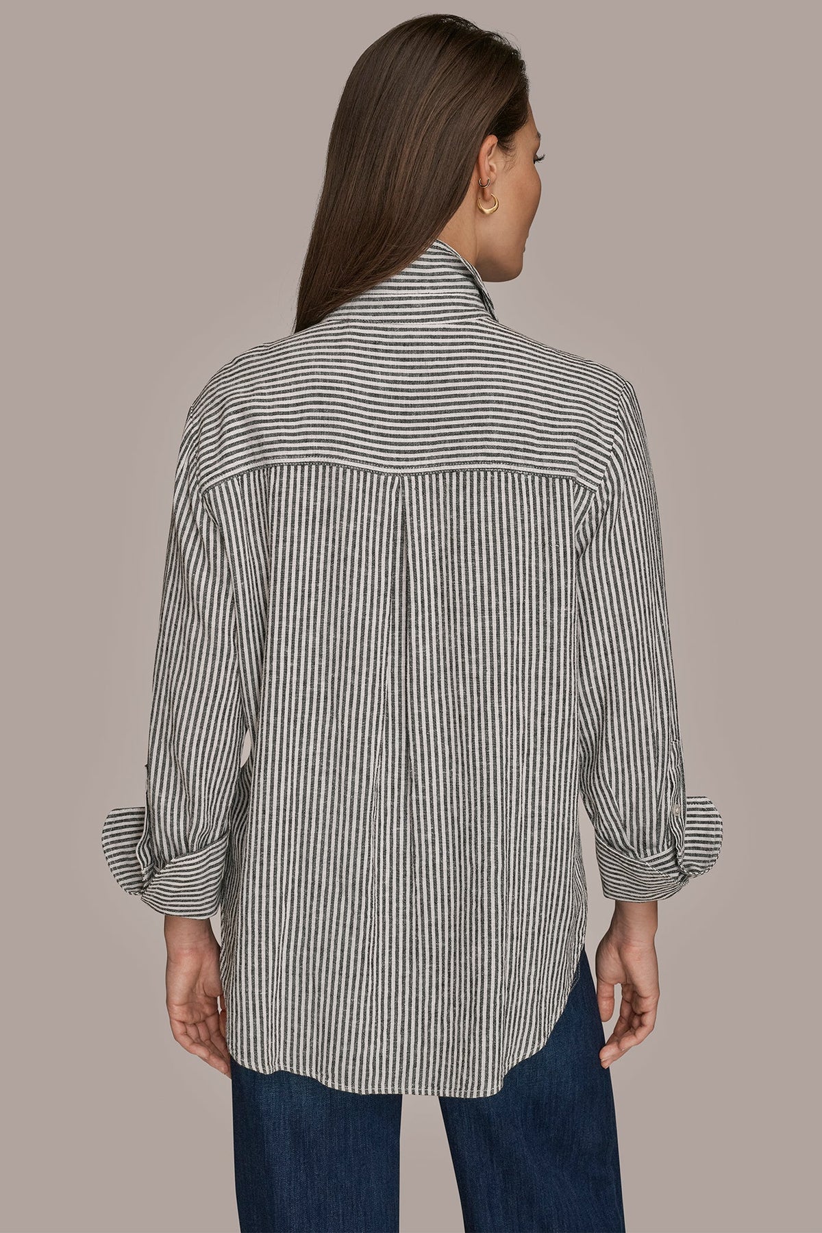 Donna Karan LINEN-BLEND STRIPED SHIRT