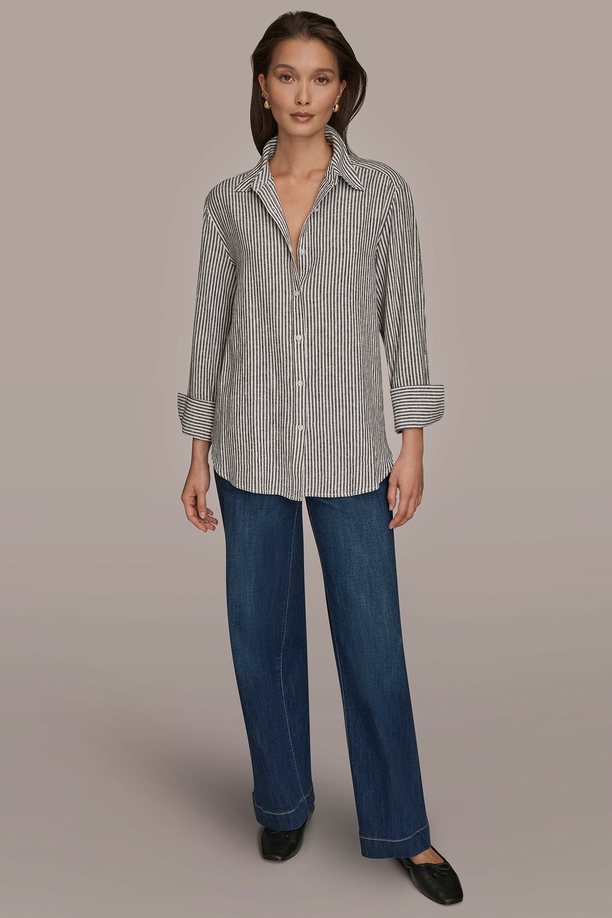Donna Karan LINEN-BLEND STRIPED SHIRT