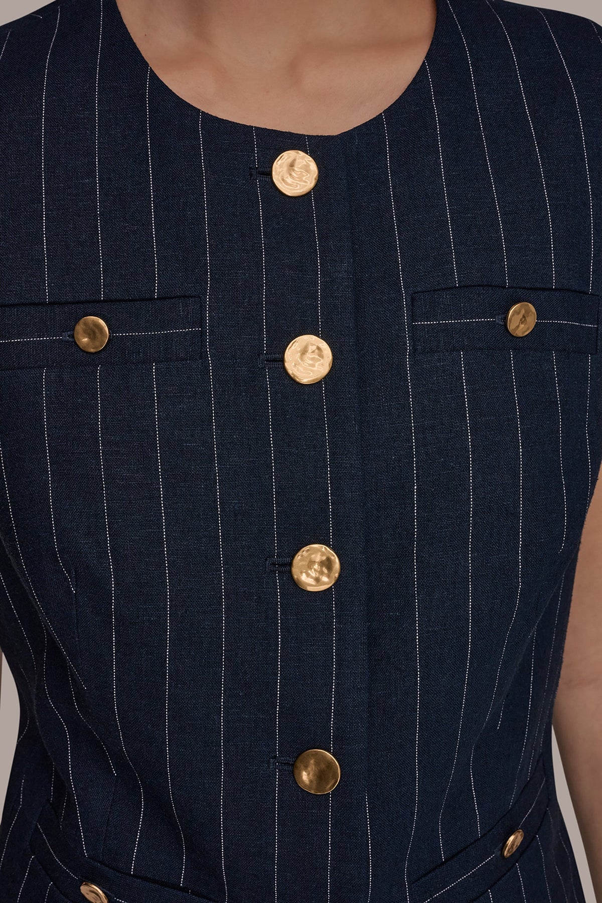 Donna Karan LINEN-BLEND PINSTRIPE LONGLINE VEST