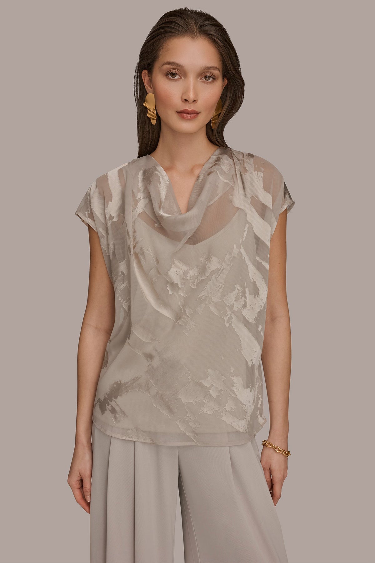 Donna Karan SATIN ABSTRACT BURNOUT TOP