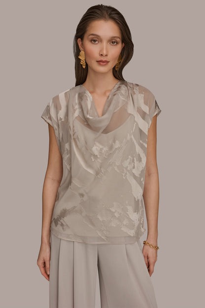Donna Karan SATIN ABSTRACT BURNOUT TOP