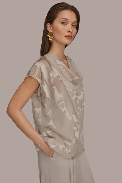 Donna Karan SATIN ABSTRACT BURNOUT TOP