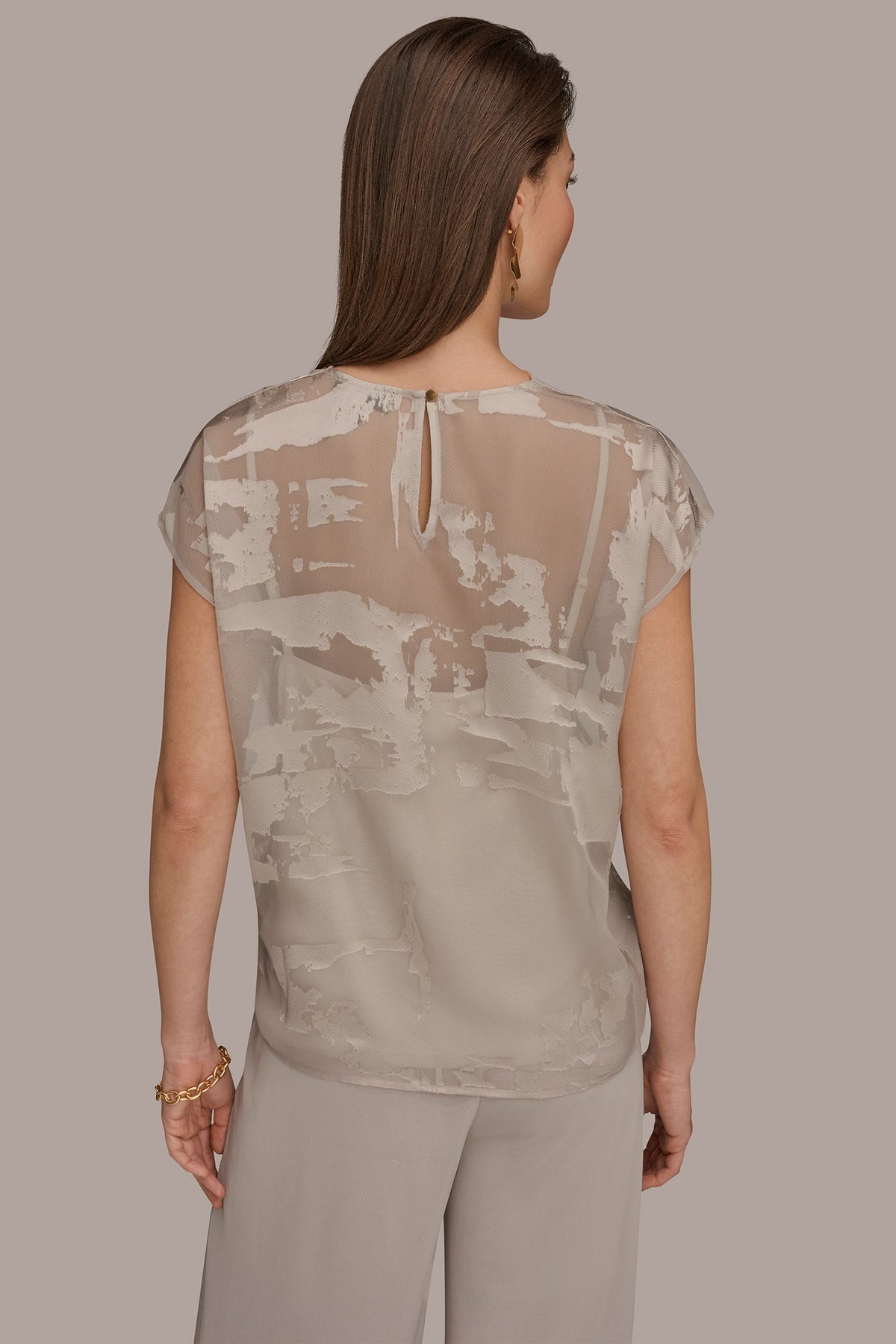 Donna Karan SATIN ABSTRACT BURNOUT TOP