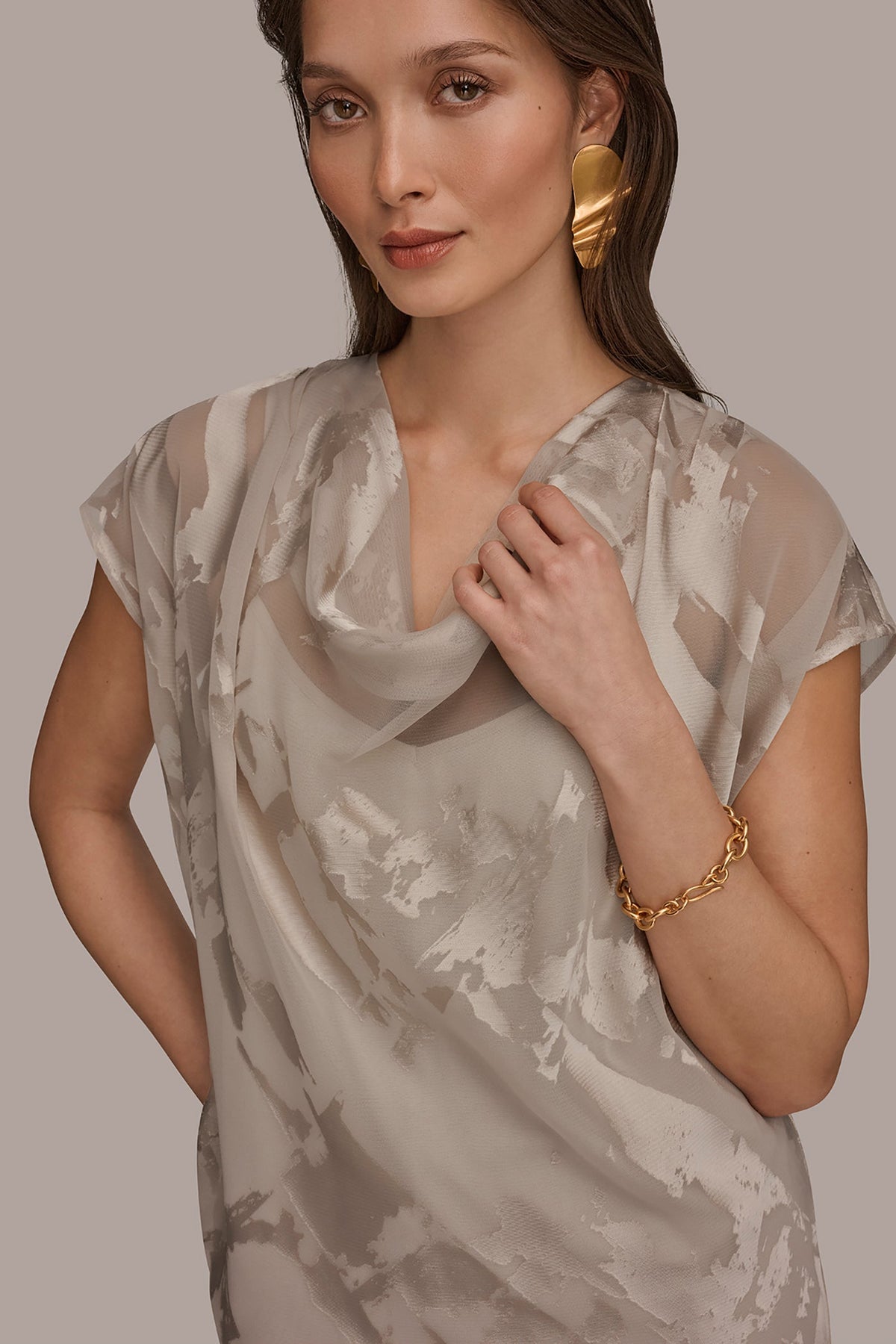 Donna Karan SATIN ABSTRACT BURNOUT TOP
