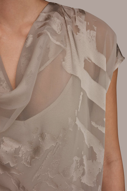 Donna Karan SATIN ABSTRACT BURNOUT TOP