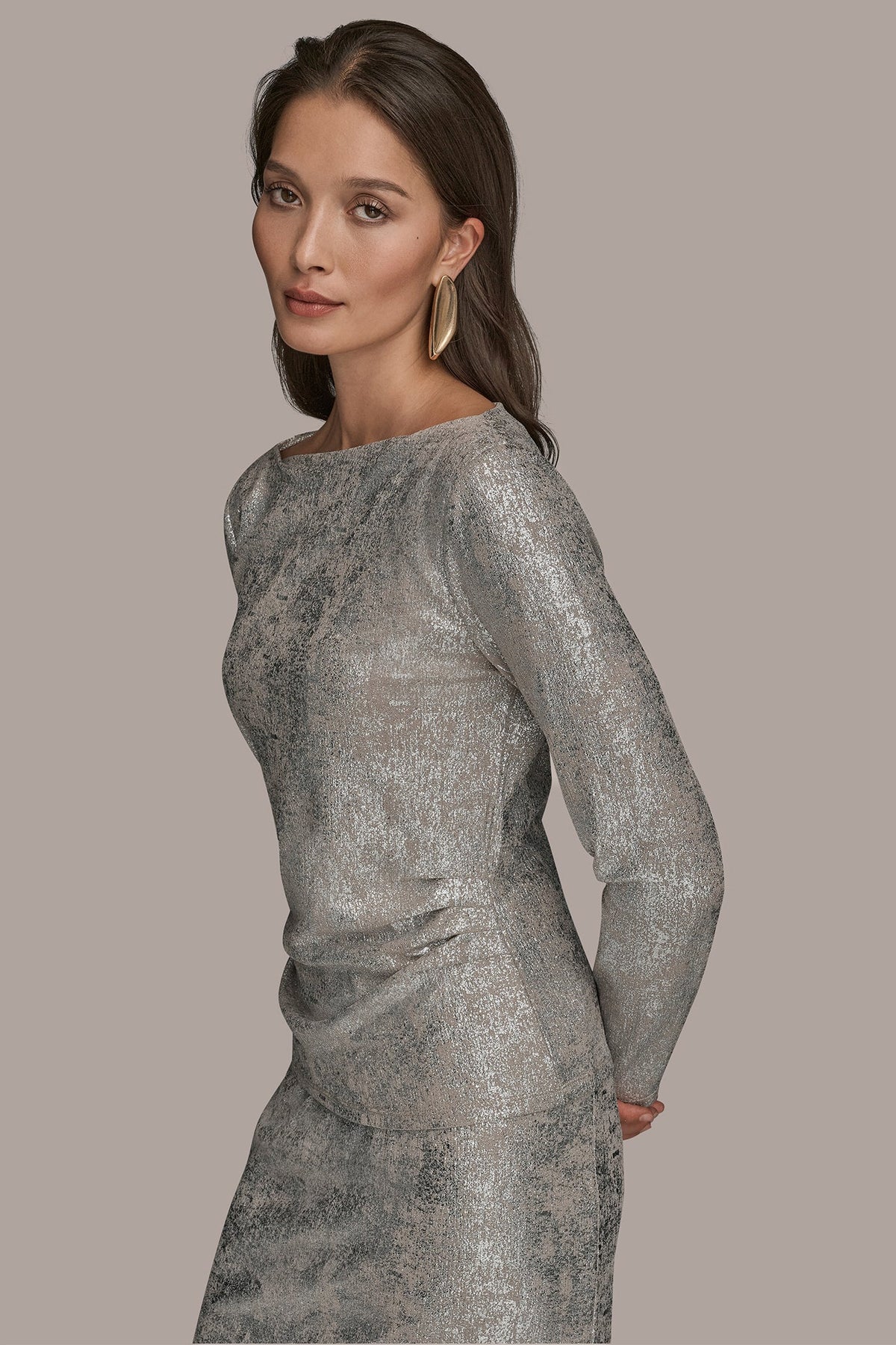 Donna Karan LONG SLEEVE FOIL TOP
