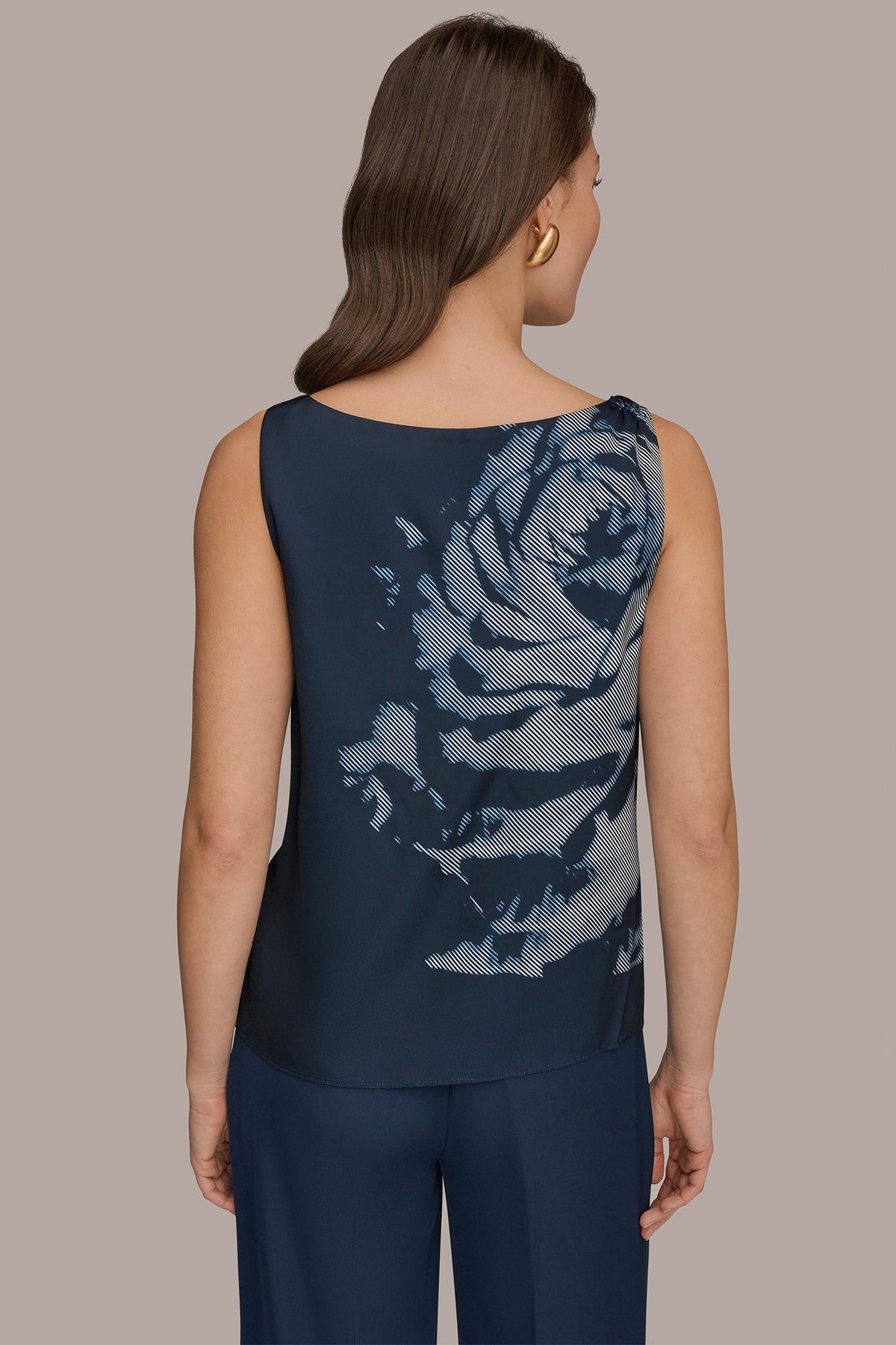 Donna Karan FLORAL COWL-NECK CUTOUT SHOULDER CAMI