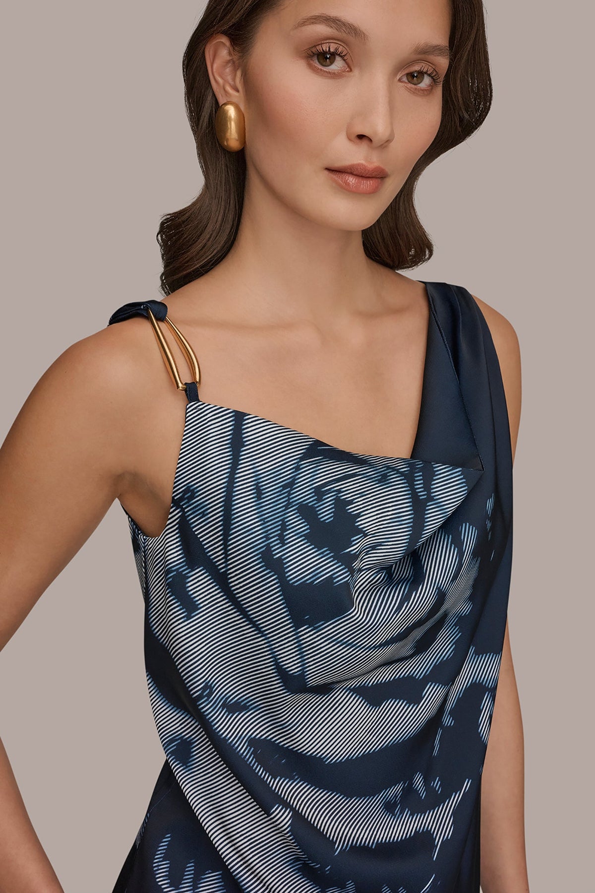 Donna Karan FLORAL COWL-NECK CUTOUT SHOULDER CAMI