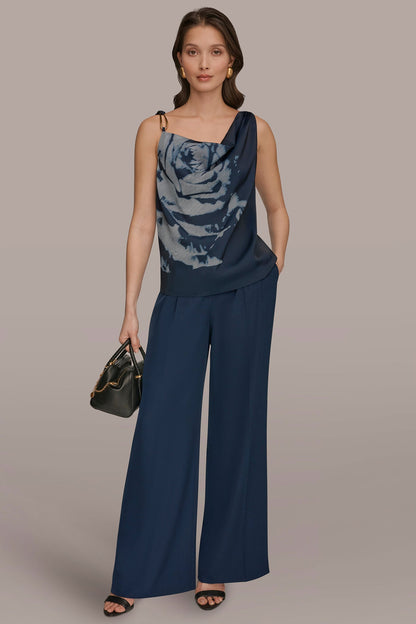 Donna Karan FLORAL COWL-NECK CUTOUT SHOULDER CAMI