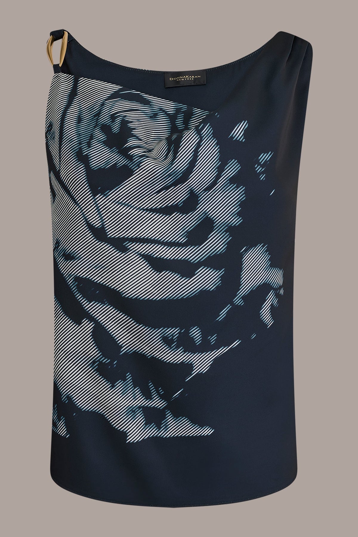 Donna Karan FLORAL COWL-NECK CUTOUT SHOULDER CAMI