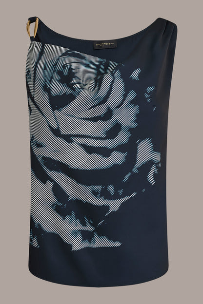 Donna Karan FLORAL COWL-NECK CUTOUT SHOULDER CAMI