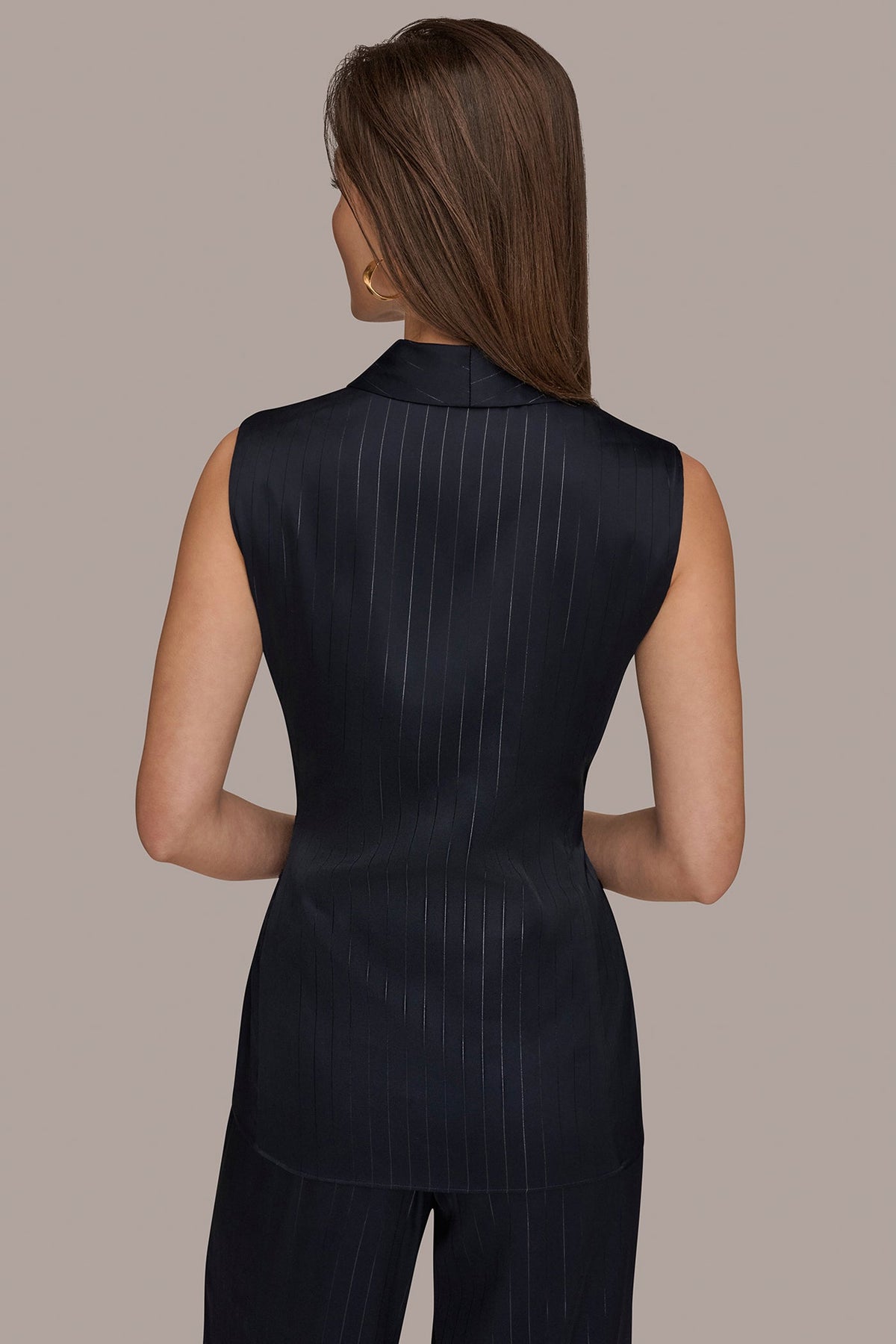 Donna Karan PINSTRIPE FAUX WRAP TOP