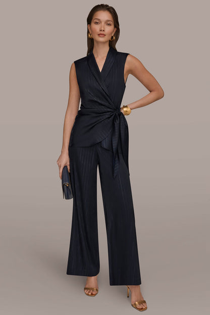 Donna Karan PINSTRIPE FAUX WRAP TOP