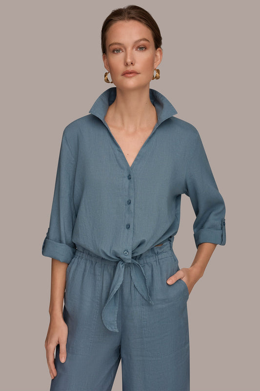 Donna Karan LONG SLEEVE TIE-FRONT BLOUSE