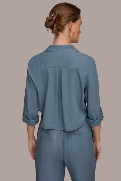 Donna Karan LONG SLEEVE TIE-FRONT BLOUSE