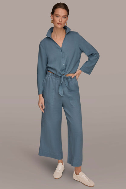 Donna Karan LONG SLEEVE TIE-FRONT BLOUSE