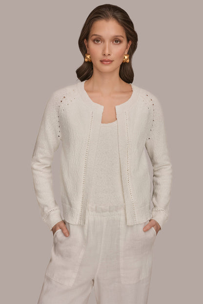 Donna Karan POINTELLE TRIM CARDIGAN