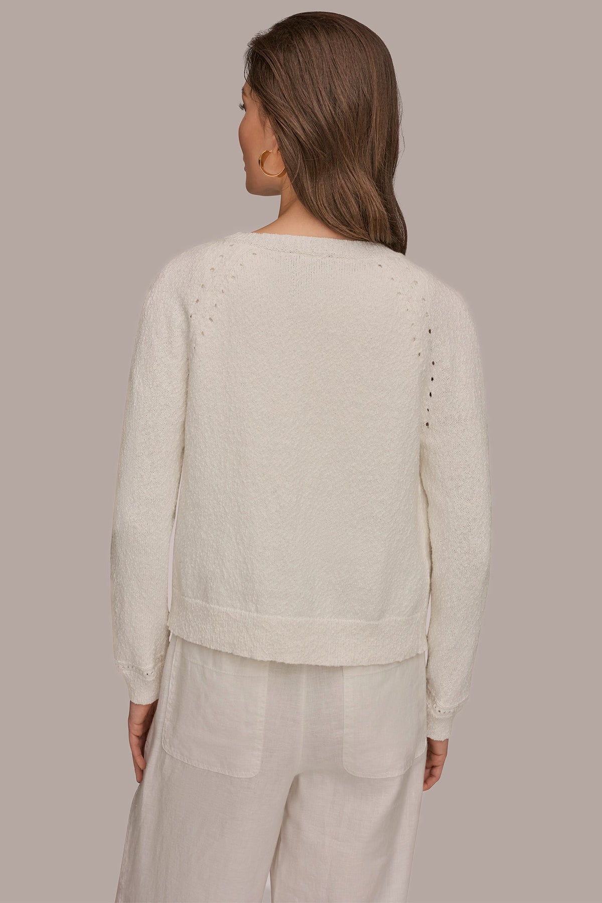 Donna Karan POINTELLE TRIM CARDIGAN