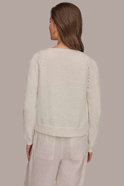 Donna Karan POINTELLE TRIM CARDIGAN