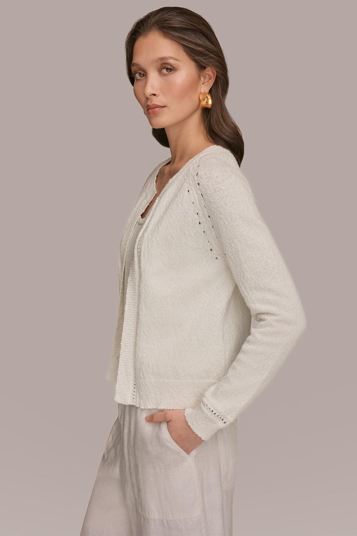 Donna Karan POINTELLE TRIM CARDIGAN