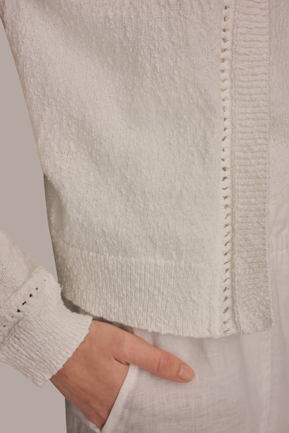 Donna Karan POINTELLE TRIM CARDIGAN
