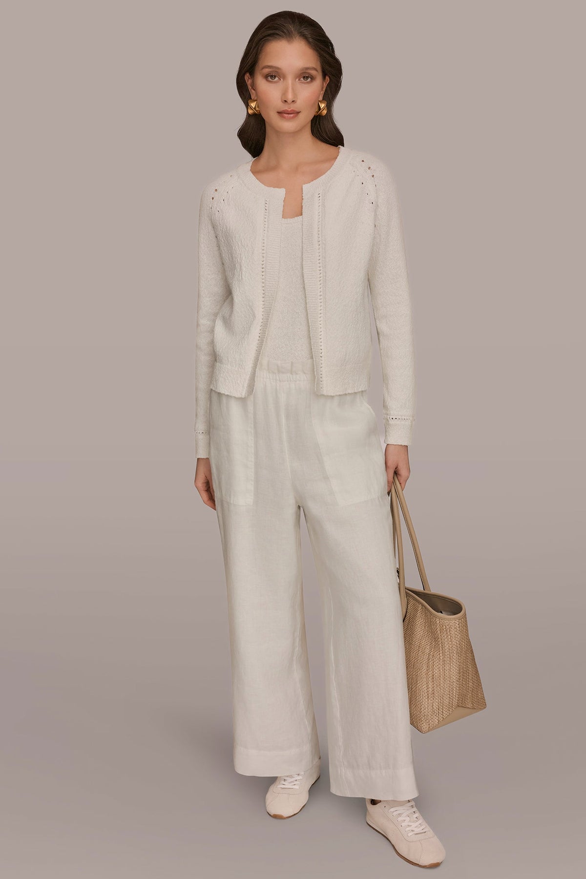 Donna Karan POINTELLE TRIM CARDIGAN