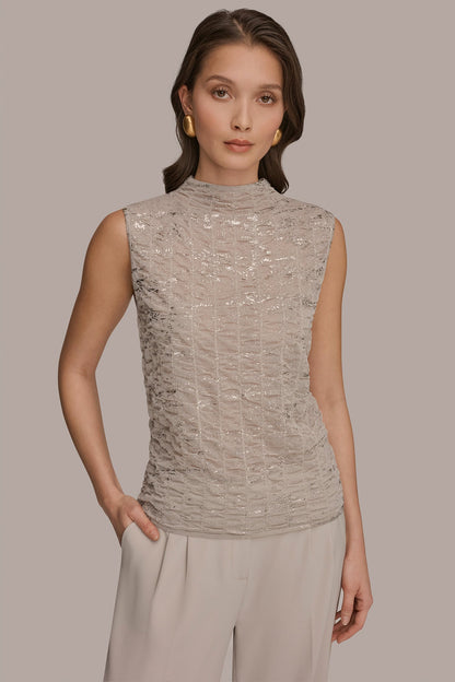 Donna Karan METALLIC RUCHED SWEATER