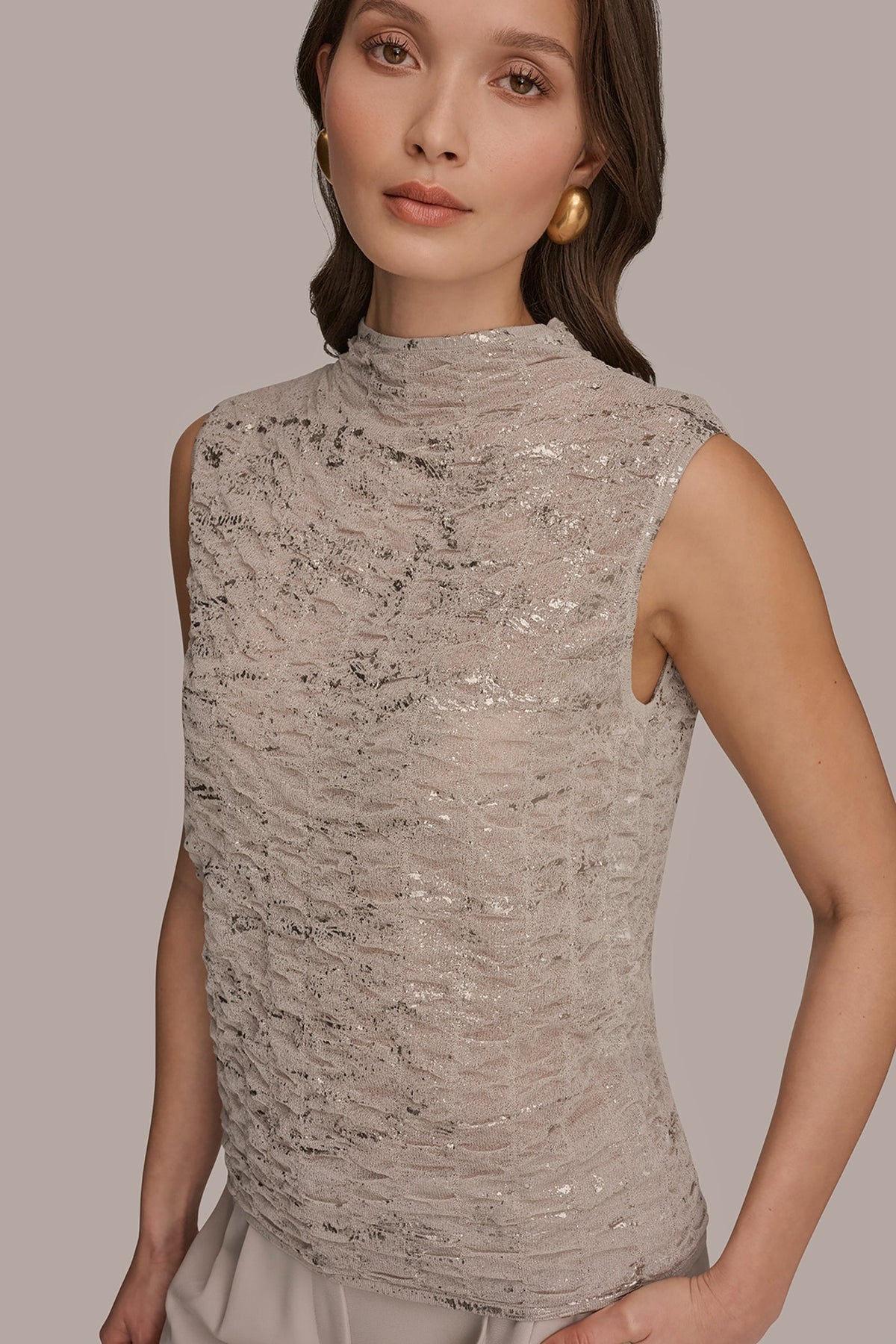 Donna Karan METALLIC RUCHED SWEATER