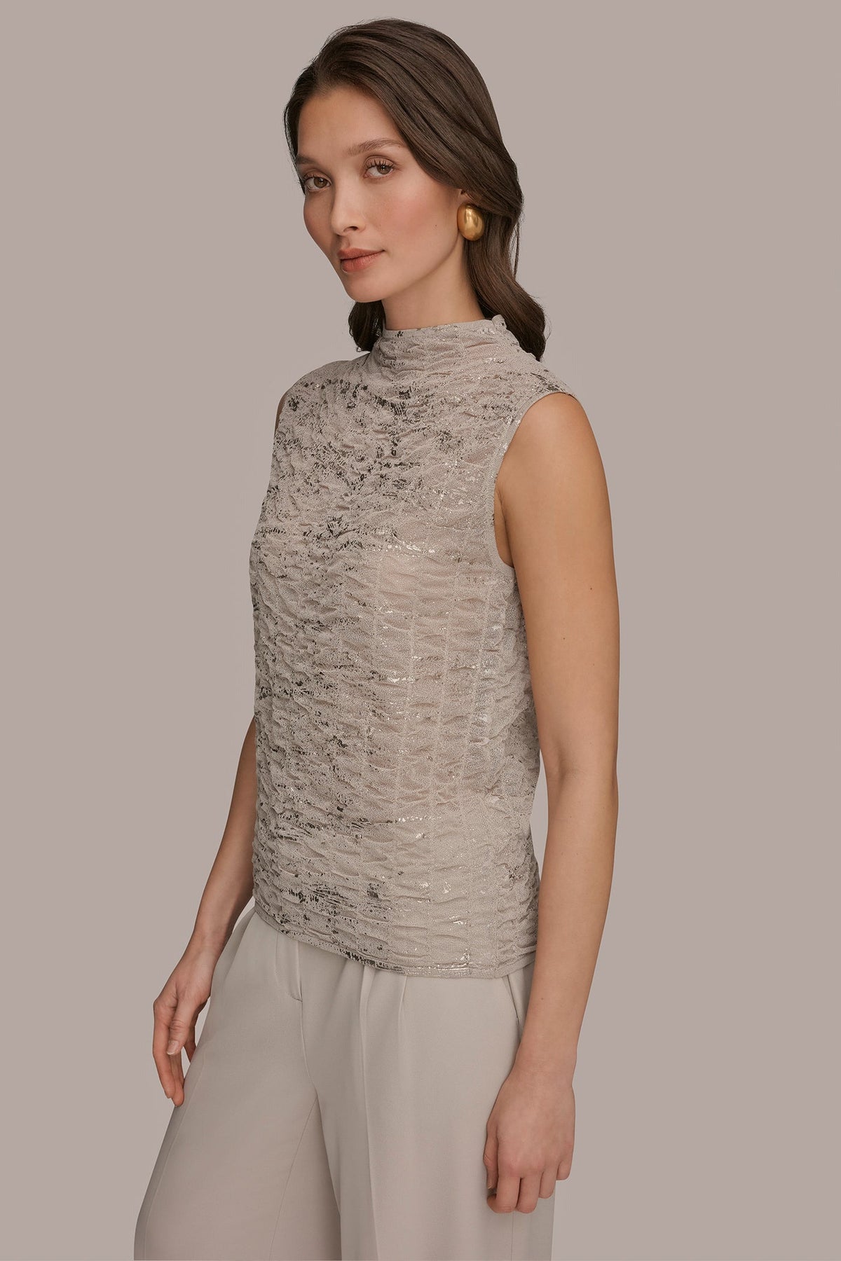 Donna Karan METALLIC RUCHED SWEATER